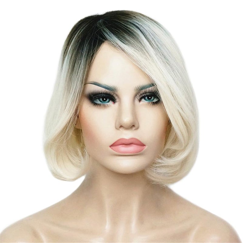 Aimole Bride Wig Short Ombre White Straight Wigs Halloween Costume Cosplay Party Flapper Synthetic Women Hair 8" - Image 1